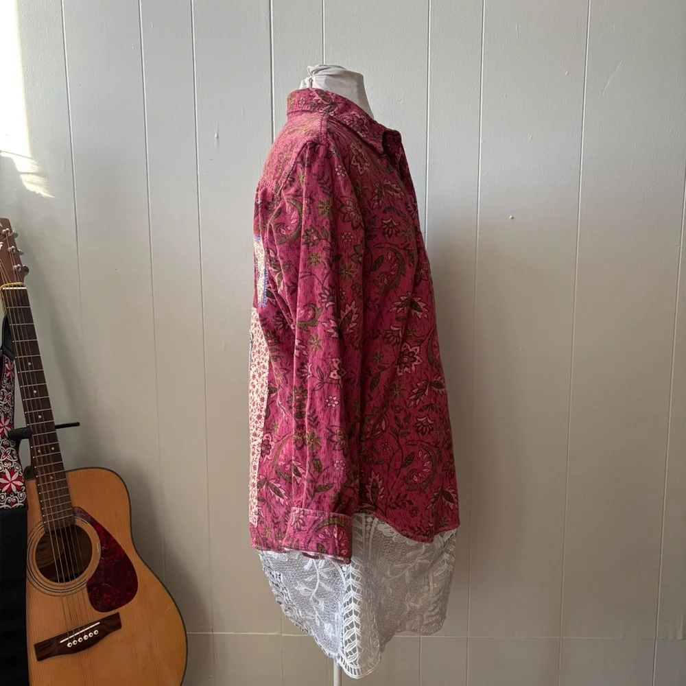 Grateful Dead Inspired Upcycled Button-down with Crochet Hem - Picture 2 of 11
